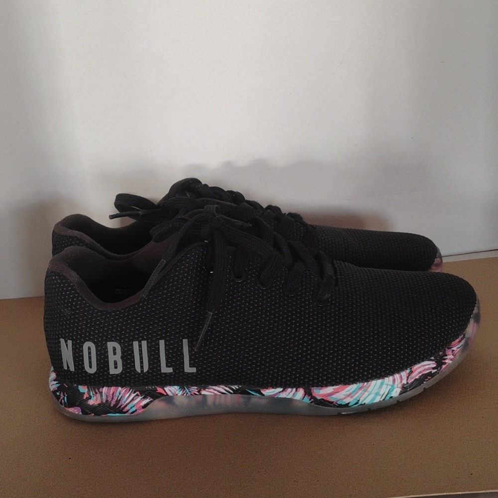 Flash Sale!NOBULL Black Knit Lace-Up Sneakers with Multicolor Floral Sole